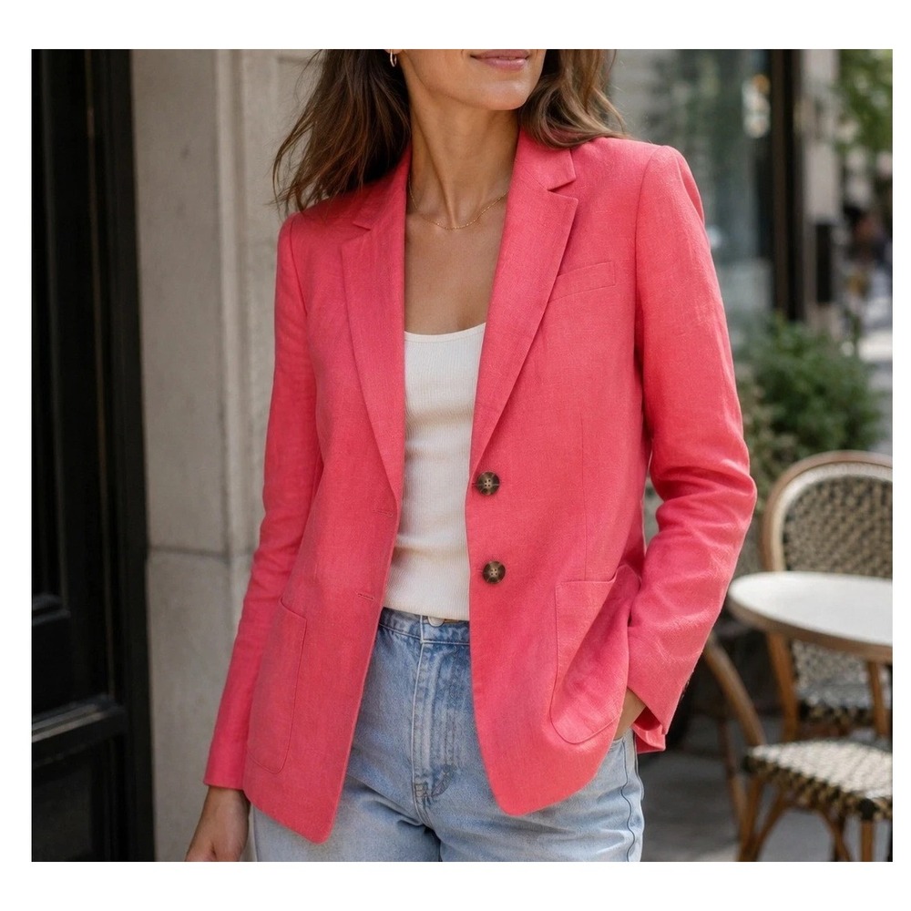 J Crew Helena Chelsea Linen Blend Blazer Size 2 Pink Classic Ivy Style Preppy